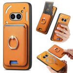 For Nothing Phone 2a Retro Cross Leather Ring Vertical Insert Card Bag MagSafe Phone Case(Yellow)