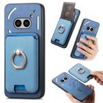 For Nothing Phone 2a Retro Cross Leather Ring Vertical Insert Card Bag MagSafe Phone Case(Blue)