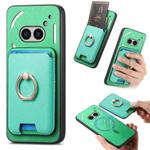 For Nothing Phone 2a Retro Cross Leather Ring Vertical Insert Card Bag MagSafe Phone Case(Green)