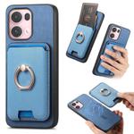 For OPPO Reno13 Pro Global Retro Cross Leather Ring Vertical Insert Card Bag MagSafe Phone Case(Blue)