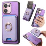 For OPPO Reno13 Pro Global Retro Cross Leather Ring Vertical Insert Card Bag MagSafe Phone Case(Purple)