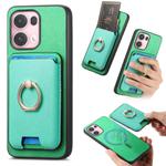 For OPPO Reno13 Pro Global Retro Cross Leather Ring Vertical Insert Card Bag MagSafe Phone Case(Green)