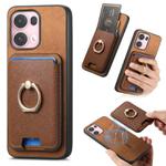 For OPPO Reno13 Pro Global Retro Cross Leather Ring Vertical Insert Card Bag MagSafe Phone Case(Brown)