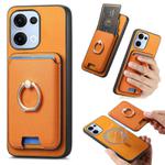 For OPPO Reno13 Global Retro Cross Leather Ring Vertical Insert Card Bag MagSafe Phone Case(Yellow)