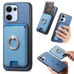 For OPPO Reno13 Global Retro Cross Leather Ring Vertical Insert Card Bag MagSafe Phone Case(Blue)