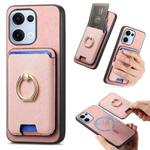 For OPPO Reno13 Global Retro Cross Leather Ring Vertical Insert Card Bag MagSafe Phone Case(Pink)