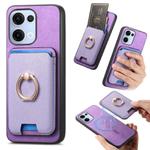 For OPPO Reno13 Global Retro Cross Leather Ring Vertical Insert Card Bag MagSafe Phone Case(Purple)