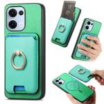 For OPPO Reno13 Global Retro Cross Leather Ring Vertical Insert Card Bag MagSafe Phone Case(Green)