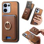 For OPPO Reno13 Global Retro Cross Leather Ring Vertical Insert Card Bag MagSafe Phone Case(Brown)