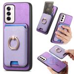 For OPPO Reno12 Pro Global Retro Cross Leather Ring Vertical Insert Card Bag MagSafe Phone Case(Purple)