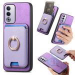 For OPPO A3 Pro Retro Cross Leather Ring Vertical Insert Card Bag MagSafe Phone Case(Purple)