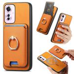 For OPPO Reno11 F Retro Cross Leather Ring Vertical Insert Card Bag MagSafe Phone Case(Yellow)