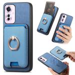 For OPPO Reno11 F Retro Cross Leather Ring Vertical Insert Card Bag MagSafe Phone Case(Blue)