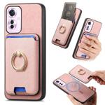 For OPPO Reno11 F Retro Cross Leather Ring Vertical Insert Card Bag MagSafe Phone Case(Pink)