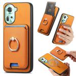 For OPPO Reno11 Global Retro Cross Leather Ring Vertical Insert Card Bag MagSafe Phone Case(Yellow)