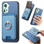 For OPPO Reno11 Global Retro Cross Leather Ring Vertical Insert Card Bag MagSafe Phone Case(Blue)