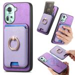 For OPPO Reno11 Global Retro Cross Leather Ring Vertical Insert Card Bag MagSafe Phone Case(Purple)