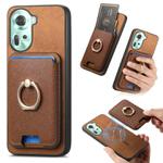 For OPPO Reno11 Global Retro Cross Leather Ring Vertical Insert Card Bag MagSafe Phone Case(Brown)
