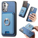 For OPPO Reno11 Pro Global Retro Cross Leather Ring Vertical Insert Card Bag MagSafe Phone Case(Blue)