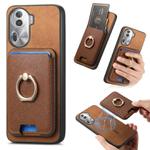 For OPPO Reno11 Pro Global Retro Cross Leather Ring Vertical Insert Card Bag MagSafe Phone Case(Brown)