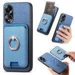 For OPPO A58 4G Retro Cross Leather Ring Vertical Insert Card Bag MagSafe Phone Case(Blue)