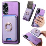 For OPPO A58 4G Retro Cross Leather Ring Vertical Insert Card Bag MagSafe Phone Case(Purple)