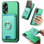 For OPPO A58 4G Retro Cross Leather Ring Vertical Insert Card Bag MagSafe Phone Case(Green)