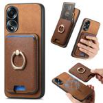 For OPPO A58 4G Retro Cross Leather Ring Vertical Insert Card Bag MagSafe Phone Case(Brown)