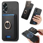 For OPPO A58 4G Retro Cross Leather Ring Vertical Insert Card Bag MagSafe Phone Case(Black)