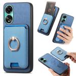 For OPPO A78 4G Retro Cross Leather Ring Vertical Insert Card Bag MagSafe Phone Case(Blue)