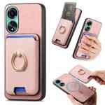 For OPPO A78 4G Retro Cross Leather Ring Vertical Insert Card Bag MagSafe Phone Case(Pink)
