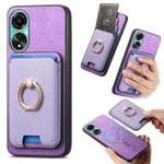 For OPPO A78 4G Retro Cross Leather Ring Vertical Insert Card Bag MagSafe Phone Case(Purple)