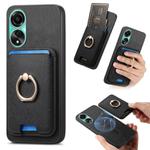 For OPPO A78 4G Retro Cross Leather Ring Vertical Insert Card Bag MagSafe Phone Case(Black)