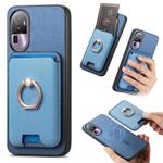 For OPPO Reno10 Pro+ 5G Retro Cross Leather Ring Vertical Insert Card Bag MagSafe Phone Case(Blue)