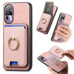 For OPPO Reno10 Pro+ 5G Retro Cross Leather Ring Vertical Insert Card Bag MagSafe Phone Case(Pink)