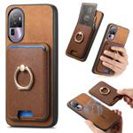 For OPPO Reno10 Pro+ 5G Retro Cross Leather Ring Vertical Insert Card Bag MagSafe Phone Case(Brown)