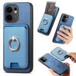 For OPPO Reno13 F Retro Cross Leather Ring Vertical Insert Card Bag MagSafe Phone Case(Blue)