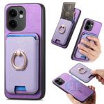For OPPO Reno13 F Retro Cross Leather Ring Vertical Insert Card Bag MagSafe Phone Case(Purple)