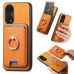 For OPPO Reno8 T 5G / A1 Pro Retro Cross Leather Ring Vertical Insert Card Bag MagSafe Phone Case(Yellow)
