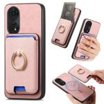For OPPO Reno8 T 5G / A1 Pro Retro Cross Leather Ring Vertical Insert Card Bag MagSafe Phone Case(Pink)