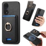 For OPPO Reno8 T 5G / A1 Pro Retro Cross Leather Ring Vertical Insert Card Bag MagSafe Phone Case(Black)