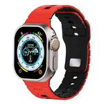 For Apple Watch 46mm / 49mm / 45mm / 44mm Two Tone Silicone Watch Band(Red+Black)
