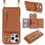 For iPhone 7 / 8 / SE 2022 Crossbody Zipper Wallet Ring Holder Litchi Leather Phone Case(Brown)