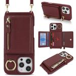 For iPhone 7 Plus / 8 Plus Crossbody Zipper Wallet Ring Holder Litchi Leather Phone Case(Red wine)