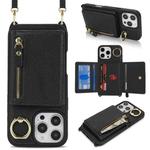 For iPhone 7 Plus / 8 Plus Crossbody Zipper Wallet Ring Holder Litchi Leather Phone Case(Black)