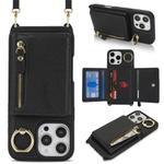 For iPhone X / XS Crossbody Zipper Wallet Ring Holder Litchi Leather Phone Case(Black)