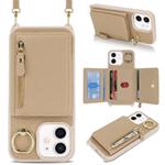 For iPhone 11 Crossbody Zipper Wallet Ring Holder Litchi Leather Phone Case(Rose Gold)