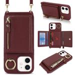 For iPhone 11 Crossbody Zipper Wallet Ring Holder Litchi Leather Phone Case(Red wine)