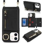 For iPhone 11 Crossbody Zipper Wallet Ring Holder Litchi Leather Phone Case(Black)
