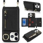 For iPhone 11 Pro Crossbody Zipper Wallet Ring Holder Litchi Leather Phone Case(Black)